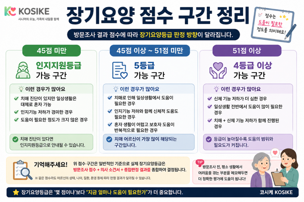 장기요양등급 점수 구간 및 5등급 기준 안내