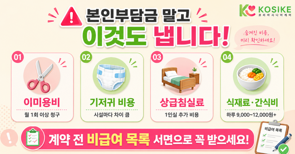 요양원 비급여 항목 이미용비 기저귀 상급침실료 식재료비 주의사항 안내