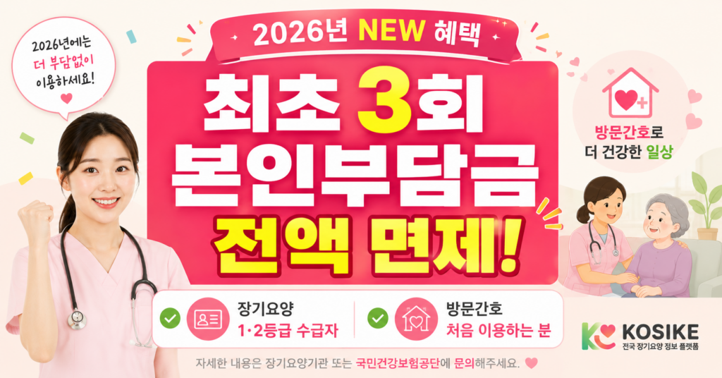 2026년 방문간호 중증 수급자 1등급 2등급 최초 3회 본인부담금 면제 혜택 안내