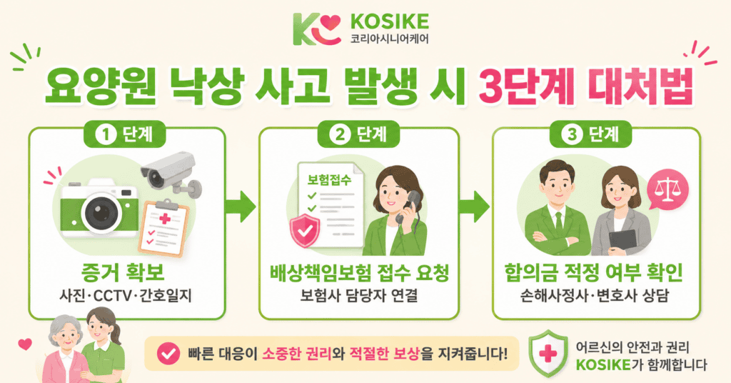 요양원 낙상 사고 발생 시 증거확보 배상책임보험 접수 합의금 확인 3단계 대처법