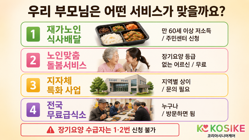독거노인 식사 지원 서비스 종류 비교 인포그래픽